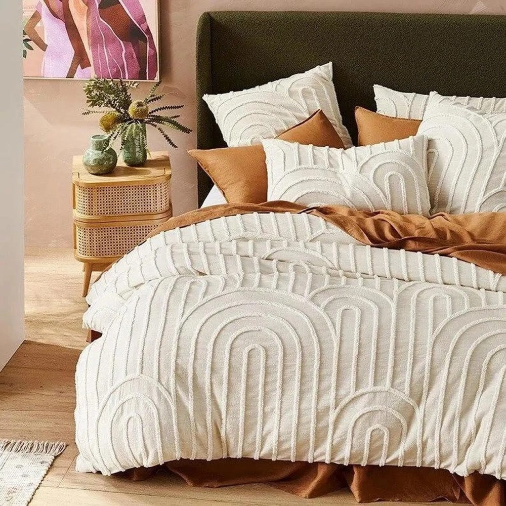 3 Piece Tufted Cotton Duvet Cover Set, White/Ivory Duvet Cover With Pillowcases, King/Queen/Twin Custom