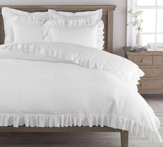 White Luxury Ruffle Trim Style Design 360TC Cotton Made Bedding Duvet Cover,Quilt Cover,Doona Cover