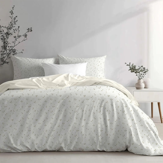 Dainty White Floral Duvet Cover, Women's Quilt Cover, Minimalistic Comforter, Cottage Bedding, Home Bedroom Decor