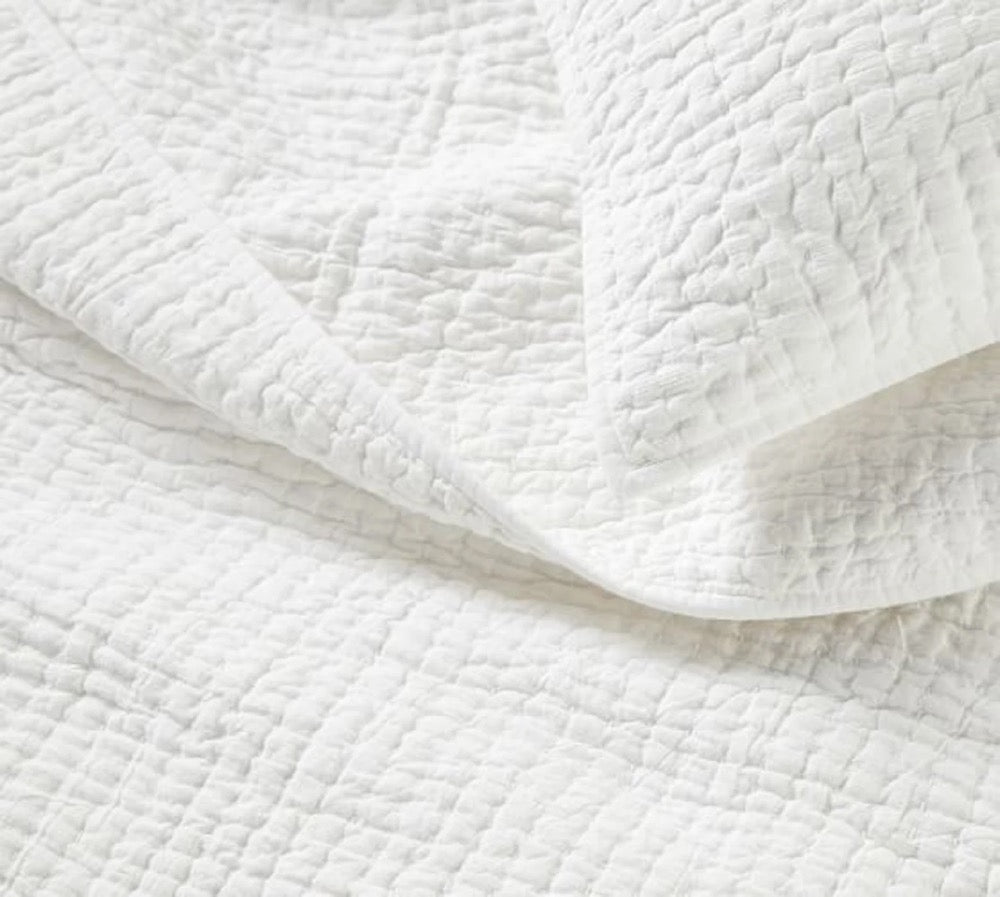 White Handmade Quilt Blanket, 100% Cotton Kantha Quilt, Hand Stitched Solid Kantha Quilt, Bohemian Bedding