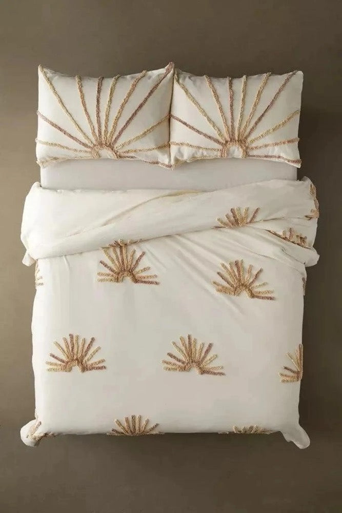 3 Piece Tufted Cotton Duvet Cover Set, White/Ivory Duvet Cover With Pillowcases, King/Queen/Twin Custom