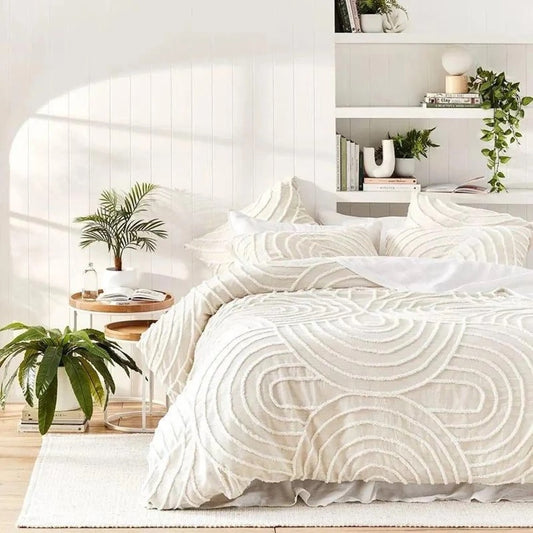 3 Piece Tufted Cotton Duvet Cover Set, White/Ivory Duvet Cover With Pillowcases, King/Queen/Twin Custom