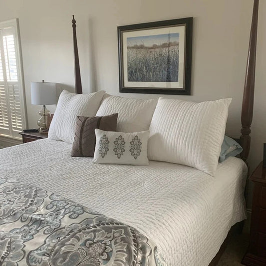 White Handmade Quilt Blanket, 100% Cotton Kantha Quilt, Hand Stitched Solid Kantha Quilt, Bohemian Bedding